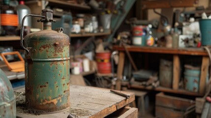 In a garage cluttered with tools and spare parts the oil can stands out as a symbol of the past.