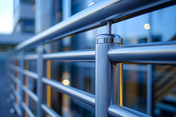 Stainless steel railing on building exterior