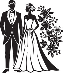 wedding couple silhouette illustration black and white