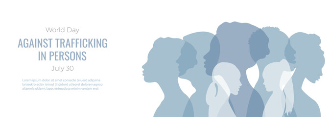 World Anti-Trafficking Day banner.Vector illustration with silhouettes of people.