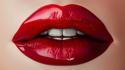 Obraz premium Vibrant Crimson Lips An Elegant Pout Exuding Baroque Inspired Beauty