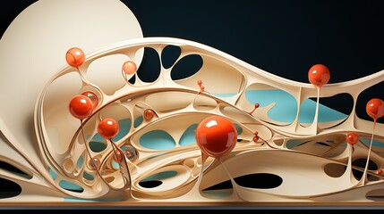 An artistic abstract composition with flowing lines and rounded polygons, blending organic shapes with modern, futuristic design elements.
