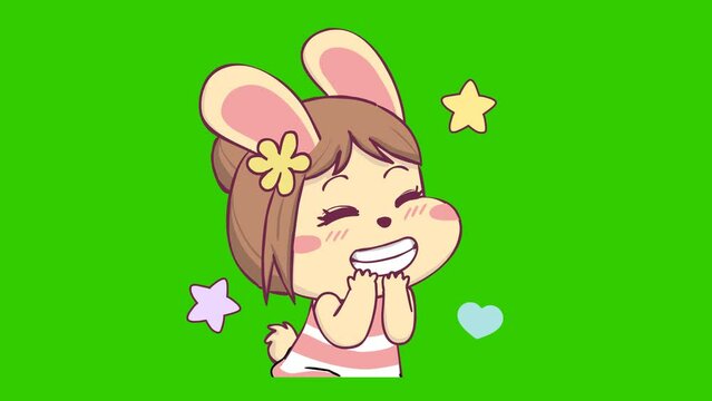 Animated Cute Bunny Girl Laughing Hehe - Green Screen