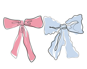 Hand drawn line art vector of coquette bows. Coquette girly elements.