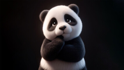 cute thinking panda in a black background