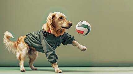 Sporty Canines Volleyball Showdown A Dogs Determined Jump for the Ball