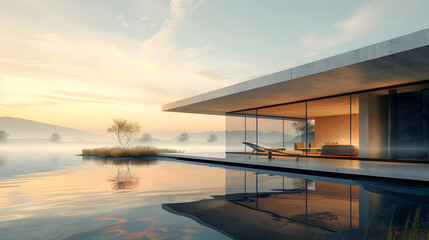 Serene Wellness Retreat Architecture: High Res Image of Unique Wellness Center Design Against Glossy Backdrop   Photo Stock Concept