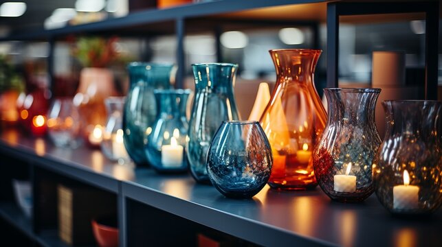 A point-of-sale (POS) shelf displaying products against a retail background with blurred bokeh lights, creating a captivating atmosphere that highlights the items for sale.