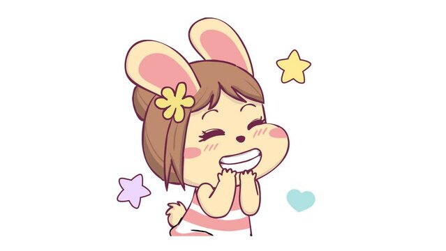 Animated Cute Bunny Girl Laughing Hehe - White Background