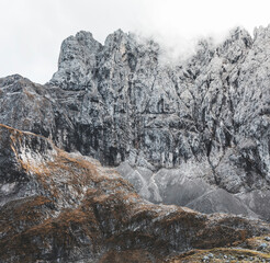 mountains in autumn on a misty day