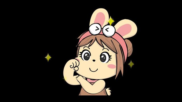 Animated Cute Bunny Girl Showing Strong Arm Muscles on Transparent Background
