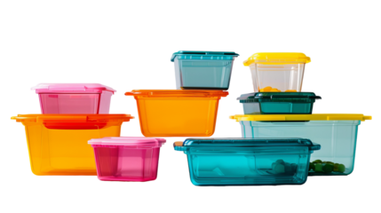 Several plastic containers stacked on top of each other in a neat arrangement