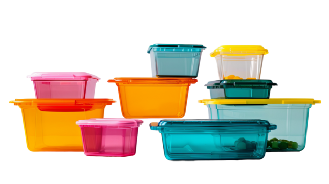 Several plastic containers stacked on top of each other in a neat arrangement