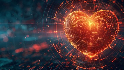 close-up A warm and welcoming image of a heart symbol in the style of artificial intelligence. copy space. --ar 7:4 Job ID: 24a21a19-5b8c-4c61-af20-2a36cef059fc