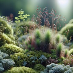 Obraz premium Extreme Macro Photo of Moss Plants: Microscopic Beauty Unveiled