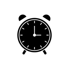 Black color flat design alarm clock vector icon