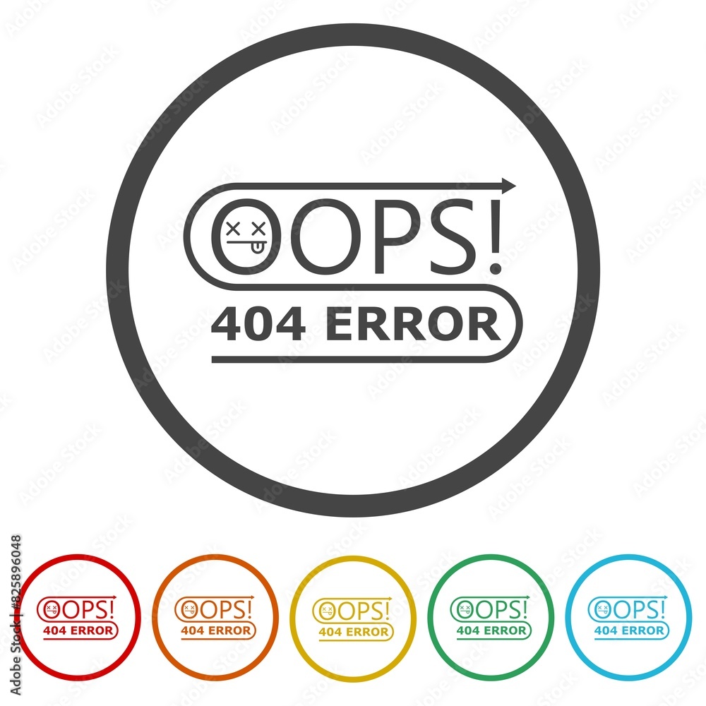Poster oops 404 error icon. set icons in color circle buttons