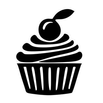 recommend clip art: cupcake with cherry silhouette vector logo icon