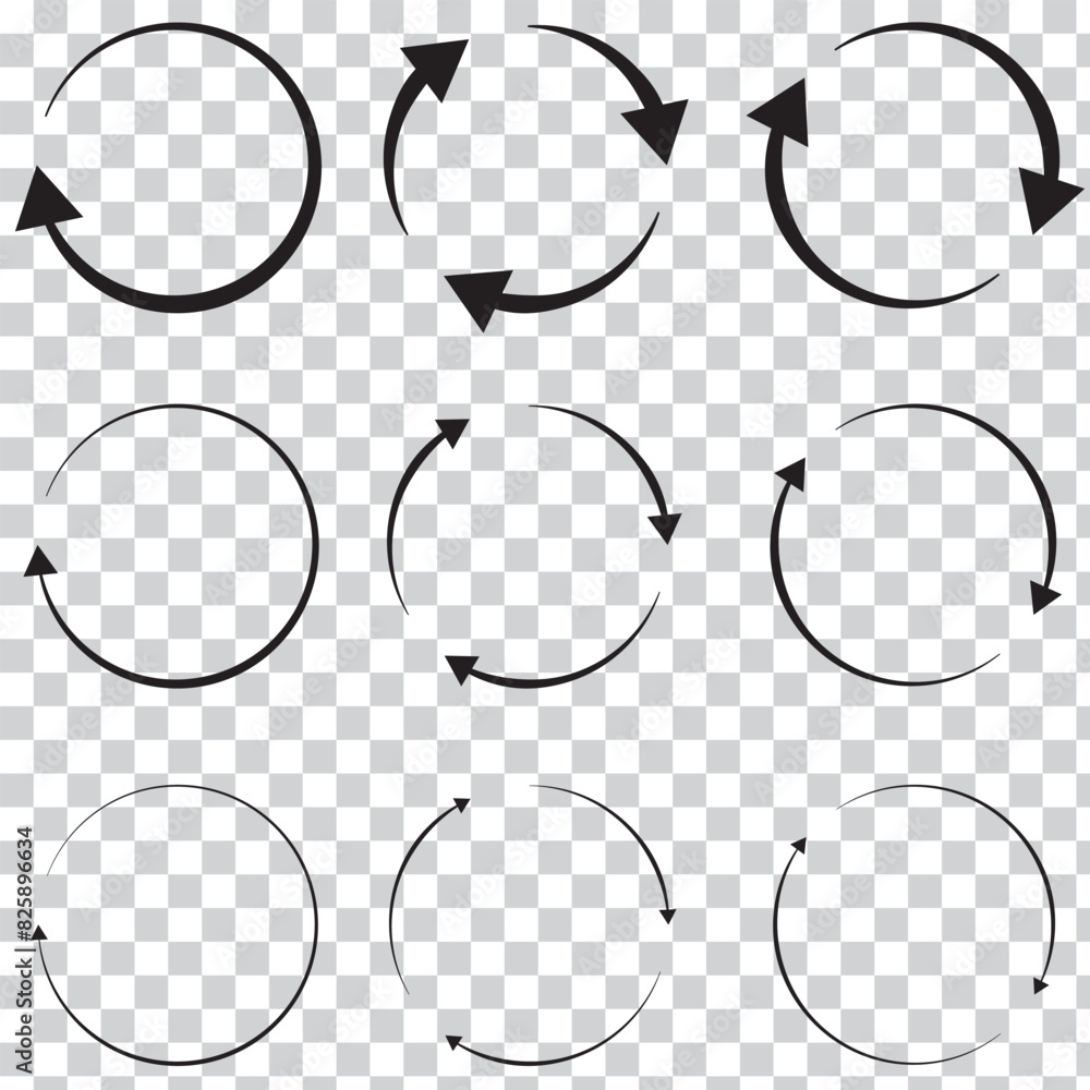 Aufkleber set of circle arrows rotating on white background. refresh, reload, recycle, loop rotation sign coll