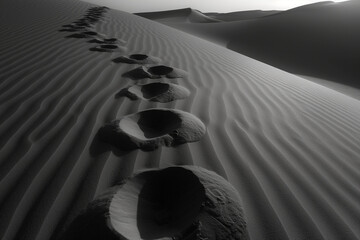 Footprints trailing across the dune, each step creating a unique indentation in the soft sand.
