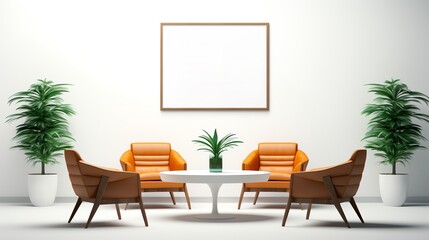 Fototapeta premium Solid white extra large frame mockup in a chic office environment, featuring minimalistic shapes and a pristine. 3d render
