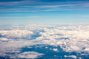 View to the sky and clouds from airplane