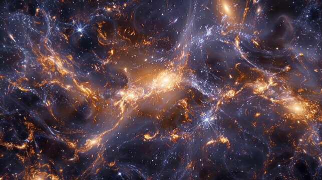 The invisible bonds of the dark matter web hold galaxies in perfect alignment forming a stunning cosmic tapestry.