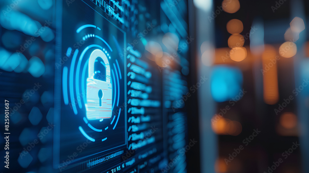 Poster a screen showing a secure two-factor authentication process, secure software development, blurred ba