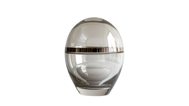 Glass urn featuring a sleek silver stripe around its circumference