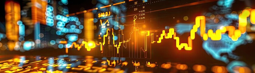 Abstract financial background with glowing stock market graphs and data. Perfect for financial and economic concepts.