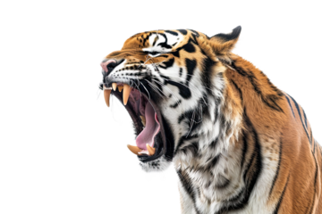 Roaring tiger head isolated on white background, png