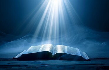 Spiritual Growth: Open Bible with Divine Rays of Light, Symbolizing Presence and Creation