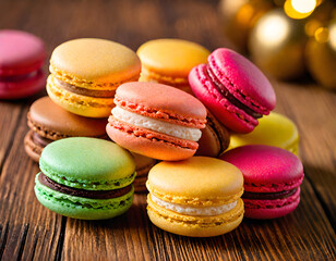 Obraz premium colorful macaroons on a wooden table