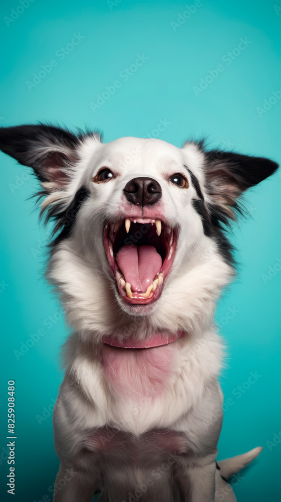 Canvas Prints dog with big teeth and howling expression is captured in mid-air.