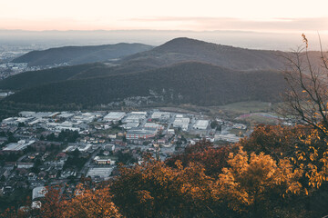 view of the city from high at sunset