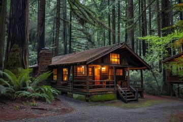 A Cozy Cabin Embraced by Towering Redwoods in Peace.