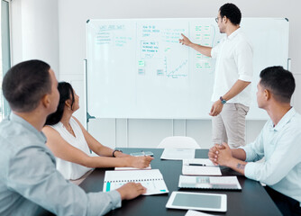 Businessman, presentation and meeting in conference room for strategy, brainstorming and planning....