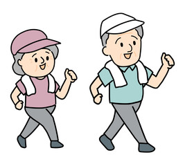 ウォーキングするシニア夫婦