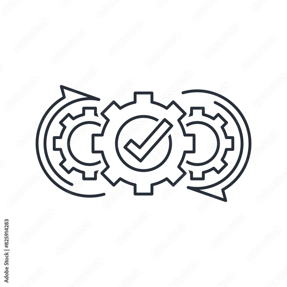 Poster a coordinated, harmonious process of action. vector linear icon isolated on white background.