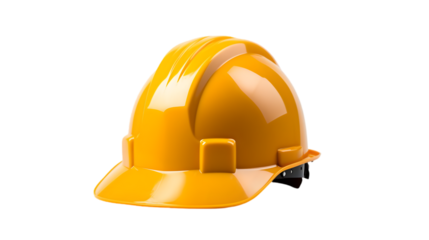 A yellow plastic hard hat isolated on transparent background.