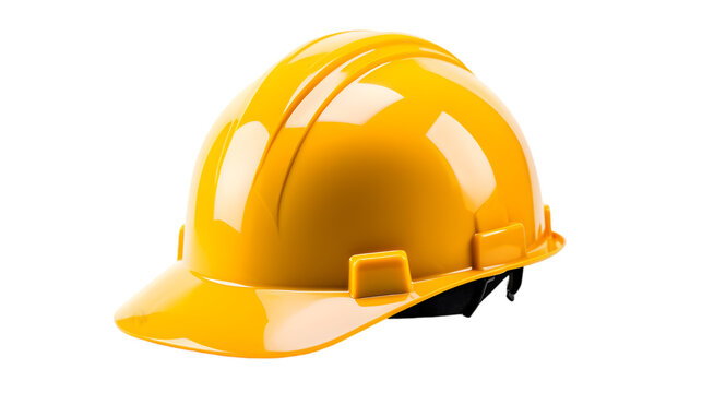 A yellow plastic hard hat isolated on transparent background.