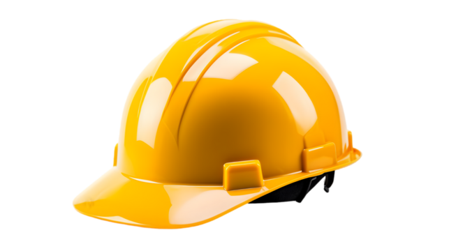 A yellow plastic hard hat isolated on transparent background.