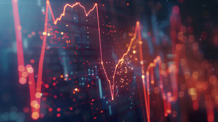 An interactive holographic line graph depicting financial growth over time, business, dynamic and dramatic compositions, with copy space