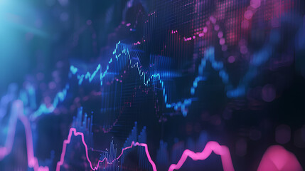 An interactive holographic line graph depicting financial growth over time, business, dynamic and dramatic compositions, with copy space