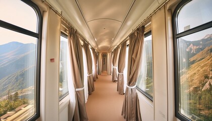 fenêtre, intérieur, maison, vue, Hallway Room.train floor. There are such long curtain curtains covering the mountain nouveau, bois, fenêtre, mur, luxe, espace, living-room