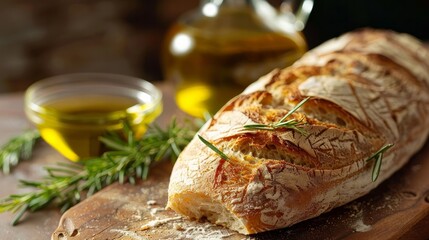 Freshly baked artisan bread with olive oil --ar 16:9 Job ID: 5f30190e-8b59-40b1-891d-4ef1ed08e3f9
