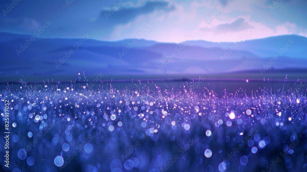 Poster a desolate field with wisps of blue and violet light weaving through the air.