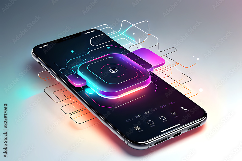 Poster abstract mobile technology. wireless data network and connection technology neon lights concept. hig