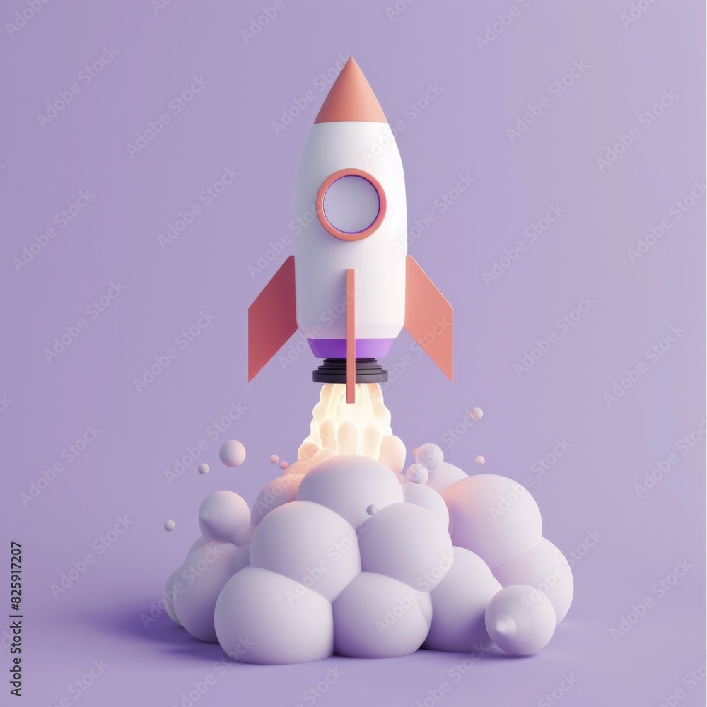 Poster a 3d icon depicting an experimental rocket, with asymmetrical design elements and unconventional mat