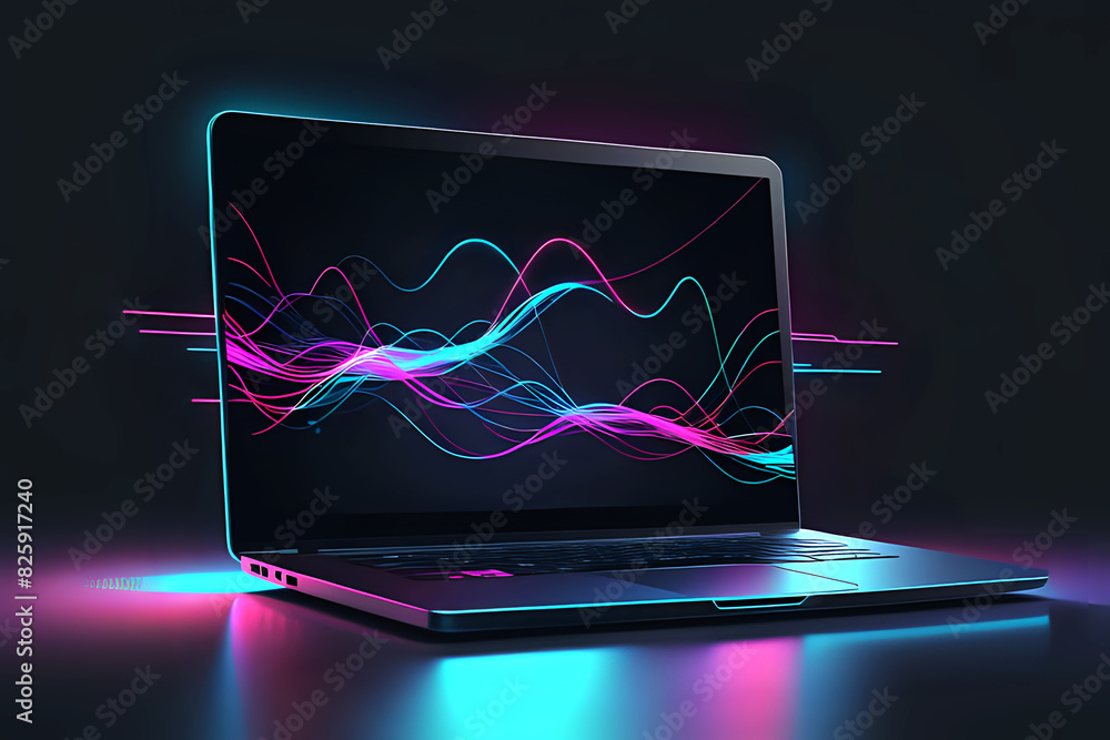 Poster abstract laptop technology. wireless data network and connection technology concept. high-speed, fut